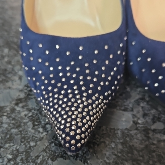 Jimmy Choo 36.5 (6.5) Navy Blue Suede Micro Silver Studded Stiletto Heels - Picture 13 of 16